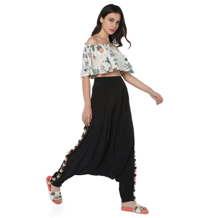 Ps Pret By Payal Singhal Georgette White Floral Top With Dhoti Pant (Set Of 2)
