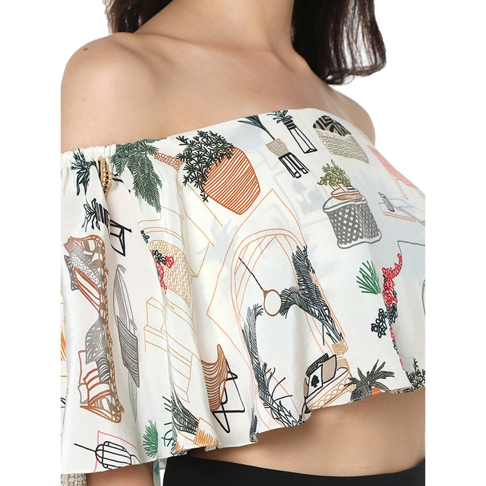 PS Pret by Payal Singhal Georgette White Floral Top With Dhoti Pant (Set of 2)