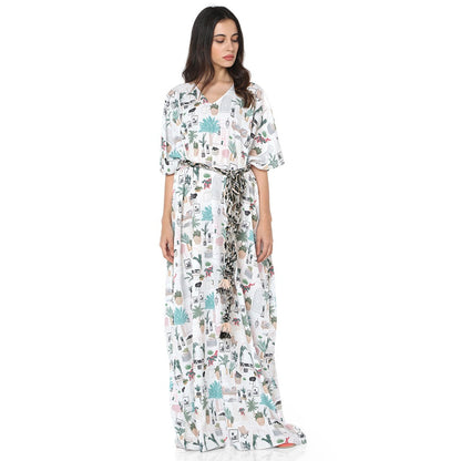 PS Pret by Payal Singhal Crepe White Printed Kaftan