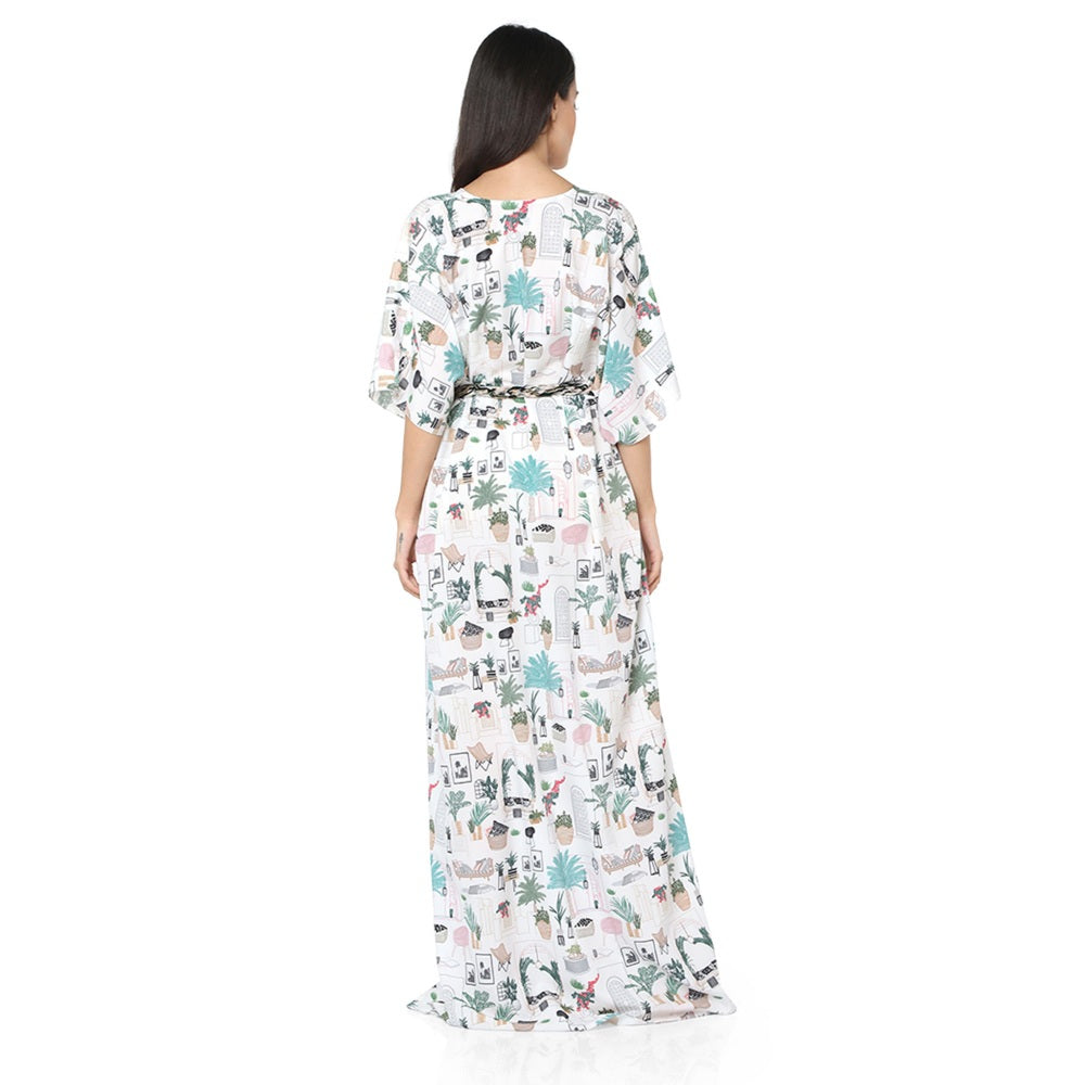 PS Pret by Payal Singhal Crepe White Printed Kaftan