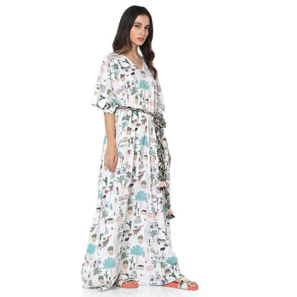 PS Pret by Payal Singhal Crepe White Printed Kaftan