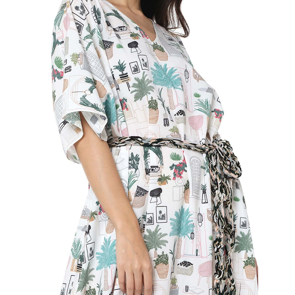PS Pret by Payal Singhal Crepe White Printed Kaftan