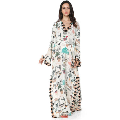 PS Pret by Payal Singhal Crepe White Printed Kaftan