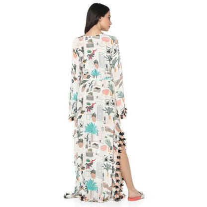PS Pret by Payal Singhal Crepe White Printed Kaftan