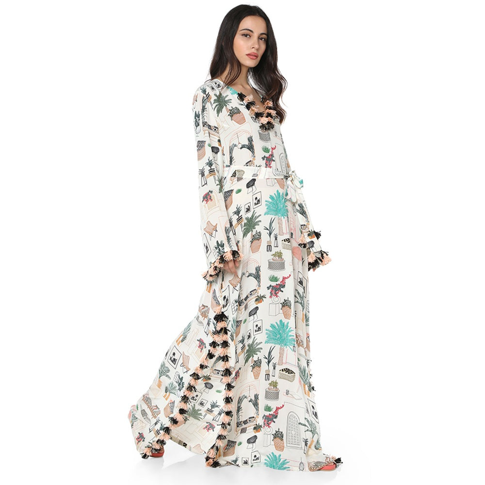 PS Pret by Payal Singhal Crepe White Printed Kaftan