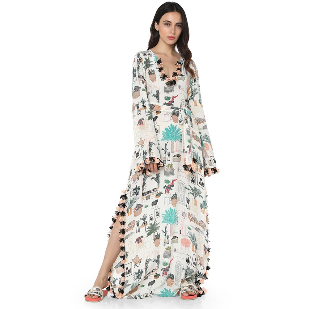 PS Pret by Payal Singhal Crepe White Printed Kaftan