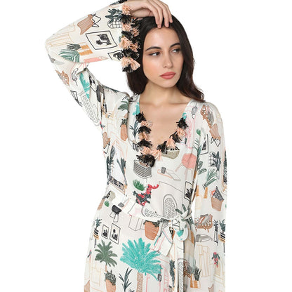 PS Pret by Payal Singhal Crepe White Printed Kaftan