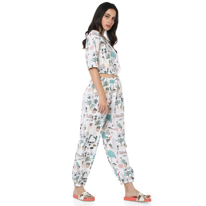 PS Pret by Payal Singhal Crepe White Printed Top With Dhoti Pant (Set of 2)