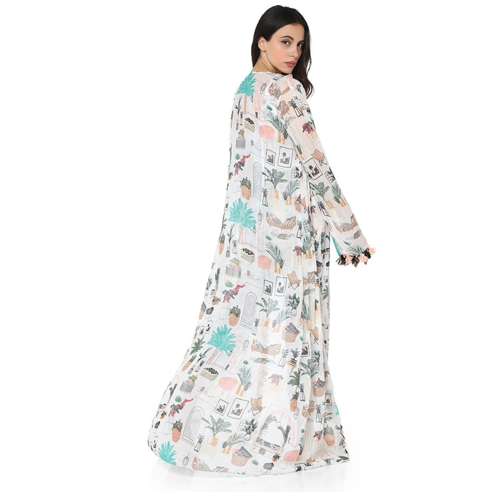 PS Pret by Payal Singhal Crepe White Printed Top With Pant & Jacket (Set of 3)