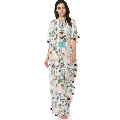 PS Pret by Payal Singhal Silk White Printed Kaftan