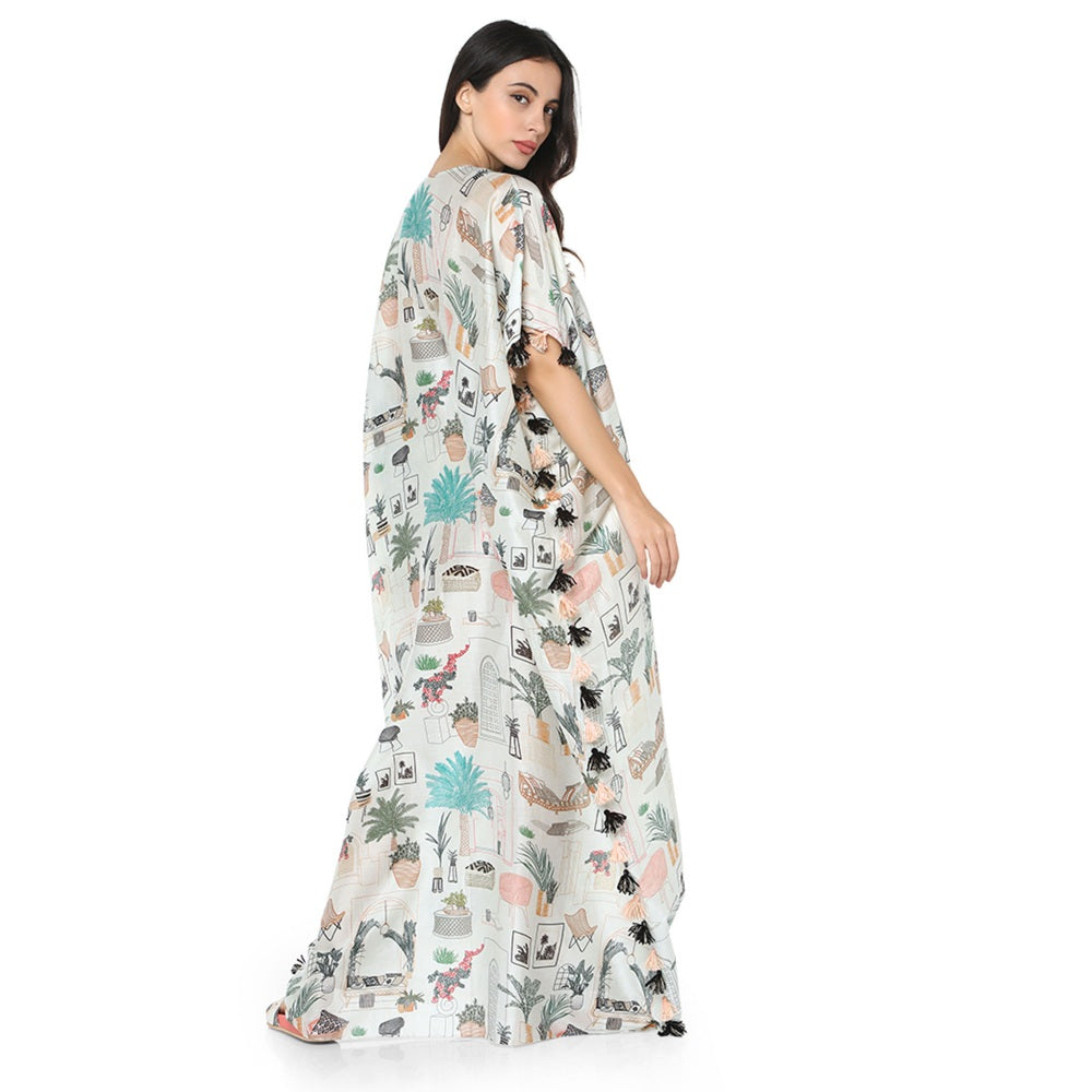 PS Pret by Payal Singhal Silk White Printed Kaftan