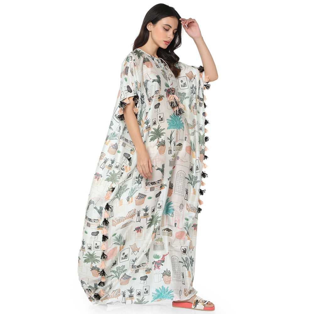 PS Pret by Payal Singhal Silk White Printed Kaftan
