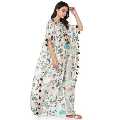 PS Pret by Payal Singhal Silk White Printed Kaftan