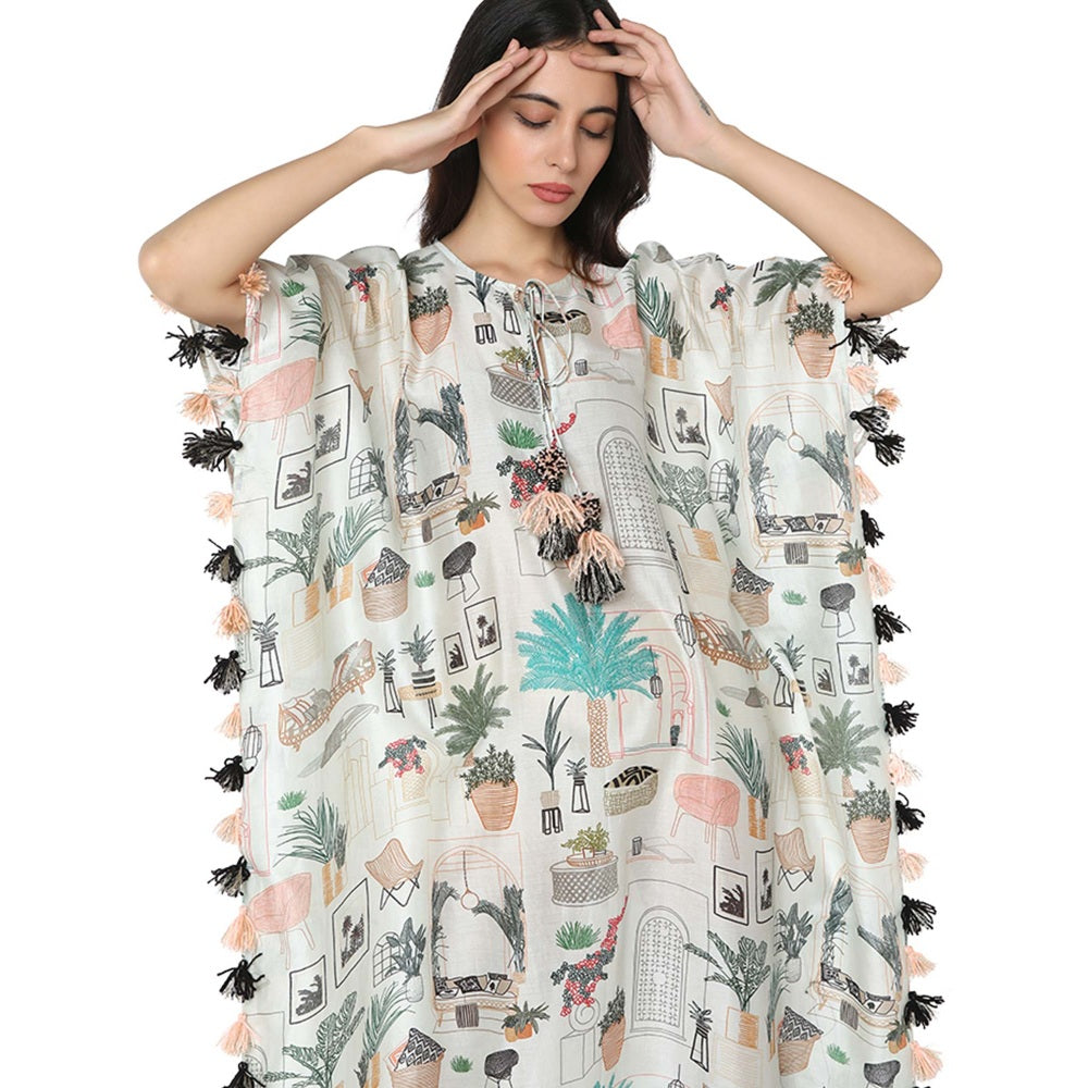 PS Pret by Payal Singhal Silk White Printed Kaftan