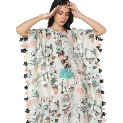 PS Pret by Payal Singhal Silk White Printed Kaftan