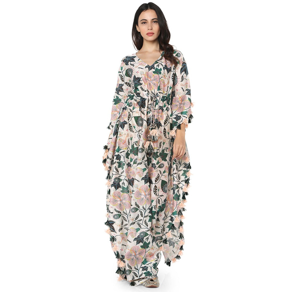 PS Pret by Payal Singhal Silk White Printed Kaftan