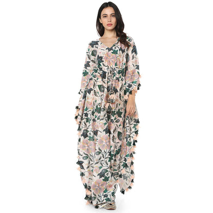 PS Pret by Payal Singhal Silk White Printed Kaftan
