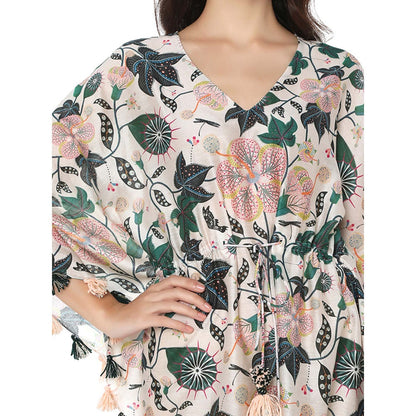 PS Pret by Payal Singhal Silk White Printed Kaftan