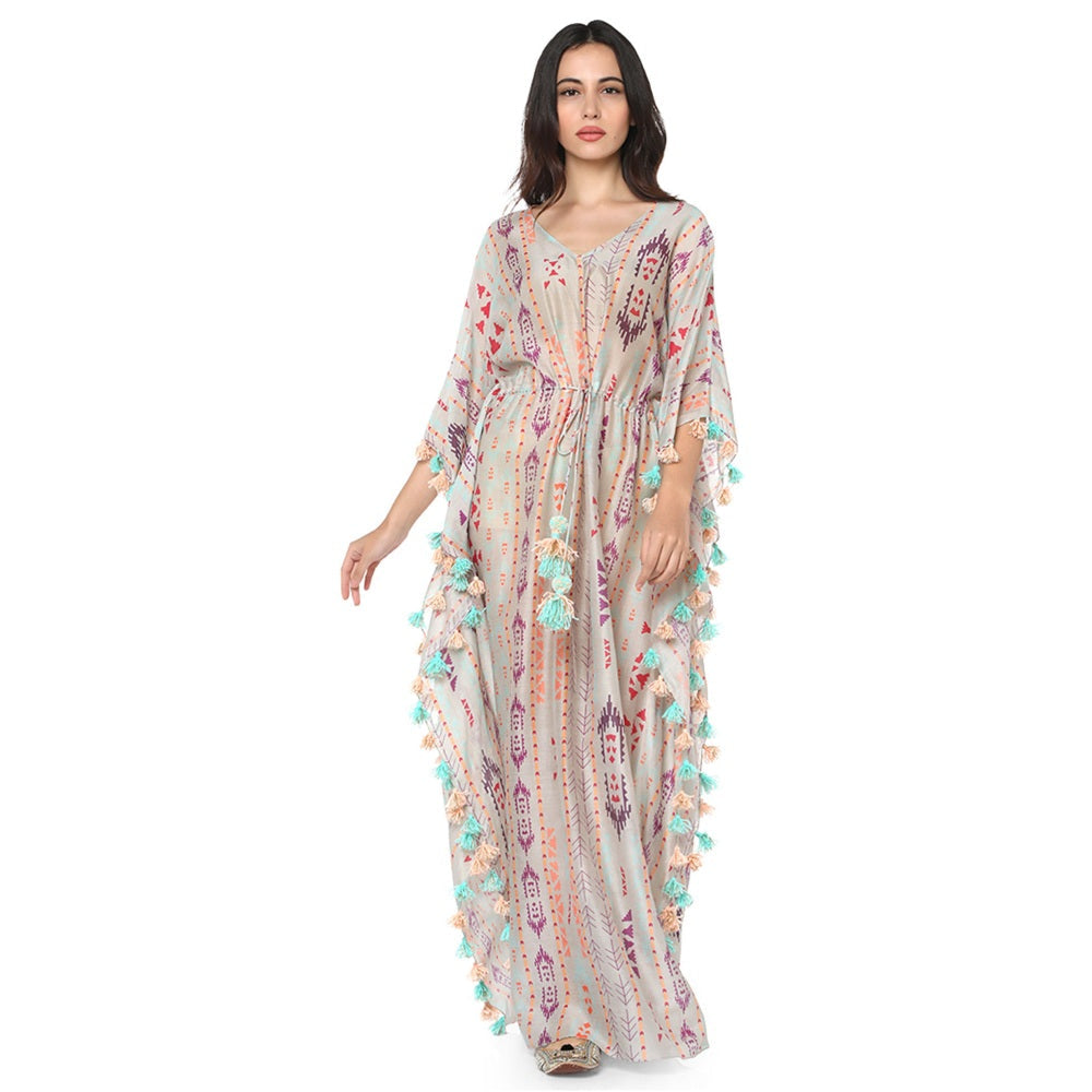 PS Pret by Payal Singhal Silk Grey Printed Kaftan