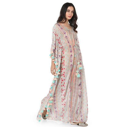 PS Pret by Payal Singhal Silk Grey Printed Kaftan