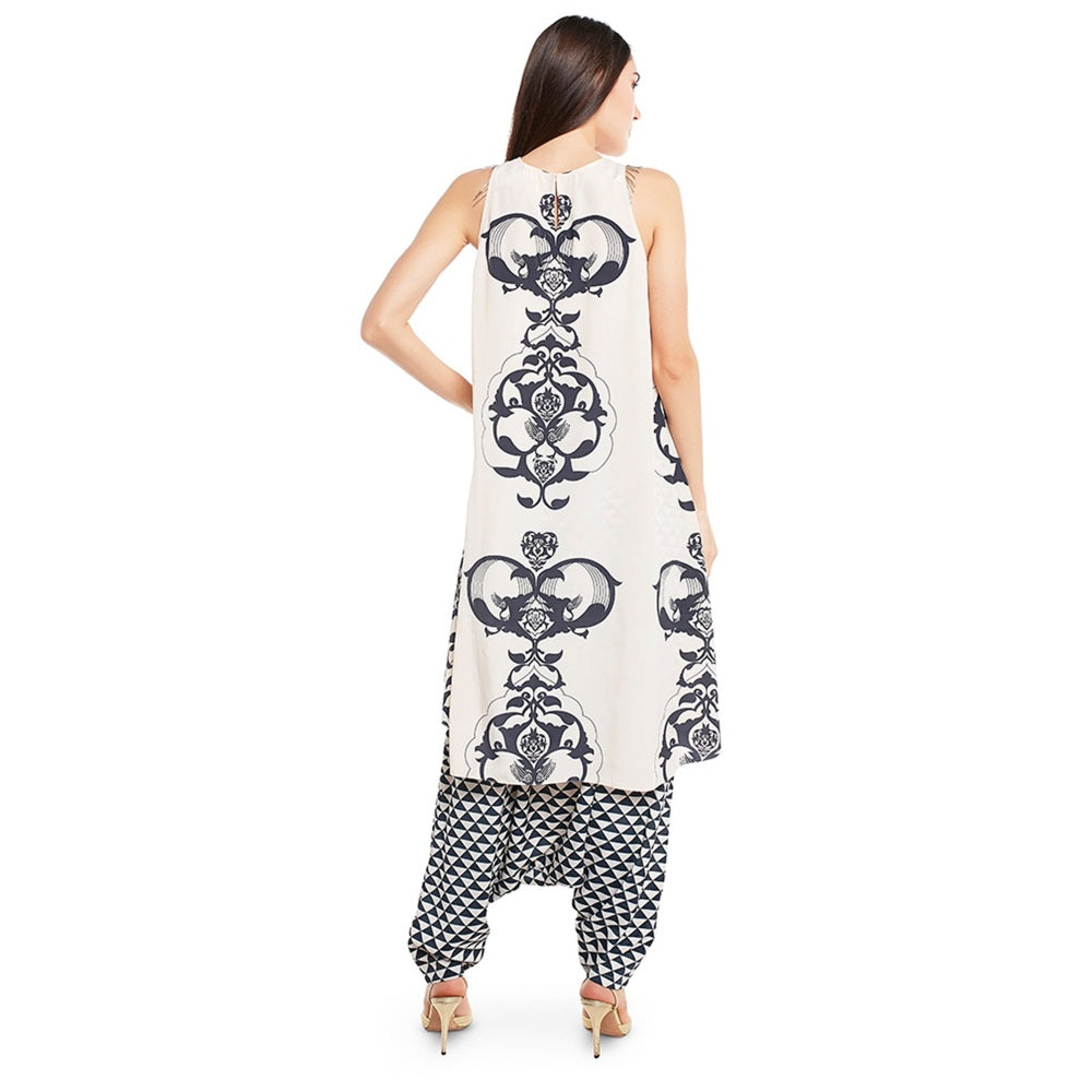 PS Pret by Payal Singhal Crepe White Printed Top With Dhoti Pant (Set of 2)