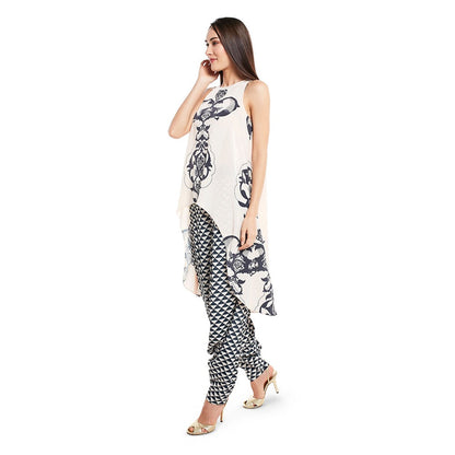 PS Pret by Payal Singhal Crepe White Printed Top With Dhoti Pant (Set of 2)