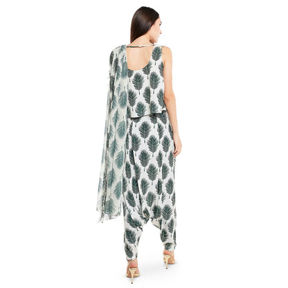 PS Pret by Payal Singhal Crepe Off White Printed Top With Dhoti Pant (Set of 2)