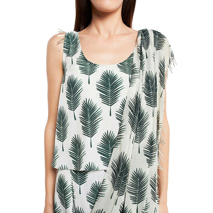 PS Pret by Payal Singhal Crepe Off White Printed Top With Dhoti Pant (Set of 2)