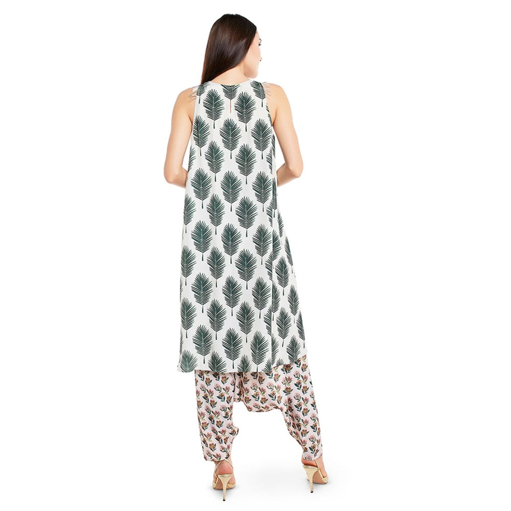 PS Pret by Payal Singhal Crepe Off White Printed Top With Dhoti Pant (Set of 2)