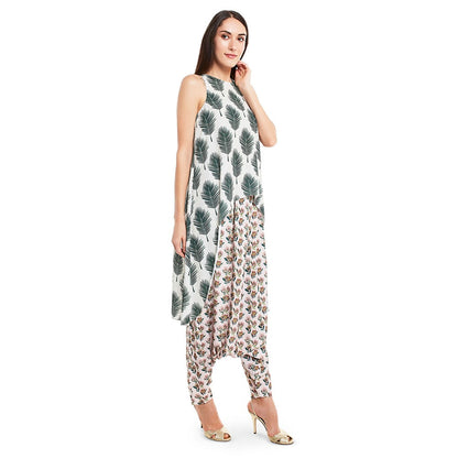 PS Pret by Payal Singhal Crepe Off White Printed Top With Dhoti Pant (Set of 2)