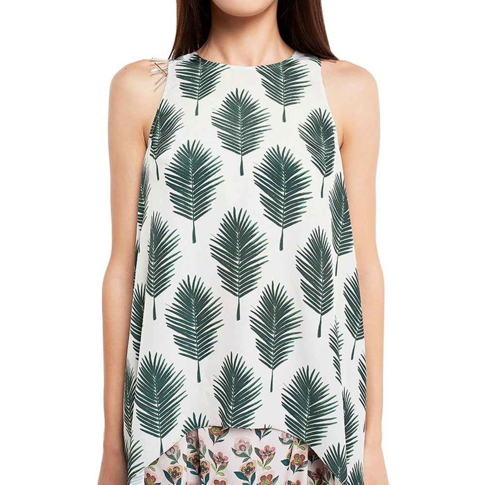 PS Pret by Payal Singhal Crepe Off White Printed Top With Dhoti Pant (Set of 2)