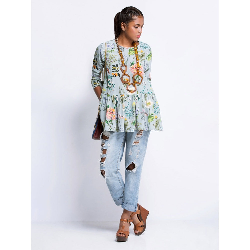 PS Pret by Payal Singhal Aqua Print Crepe Short Frill Tunic