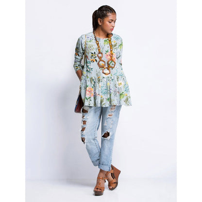 PS Pret by Payal Singhal Aqua Print Crepe Short Frill Tunic