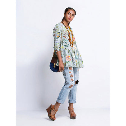 PS Pret by Payal Singhal Aqua Print Crepe Short Frill Tunic