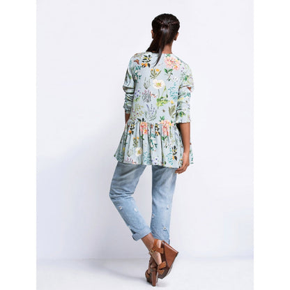 PS Pret by Payal Singhal Aqua Print Crepe Short Frill Tunic