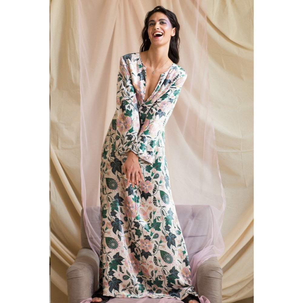 PS Pret by Payal Singhal White Printed Velvet Kaftaan