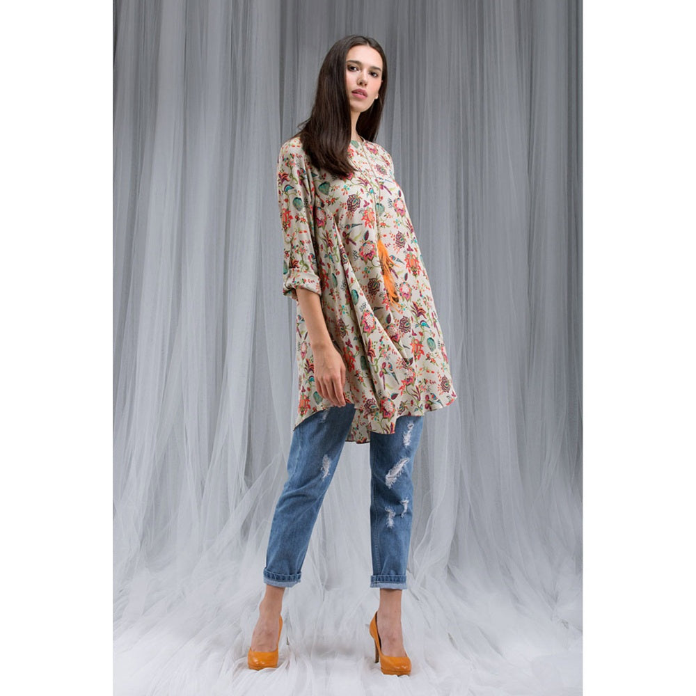 PS Pret by Payal Singhal Khaki Chidiya Print Cowl Tunic