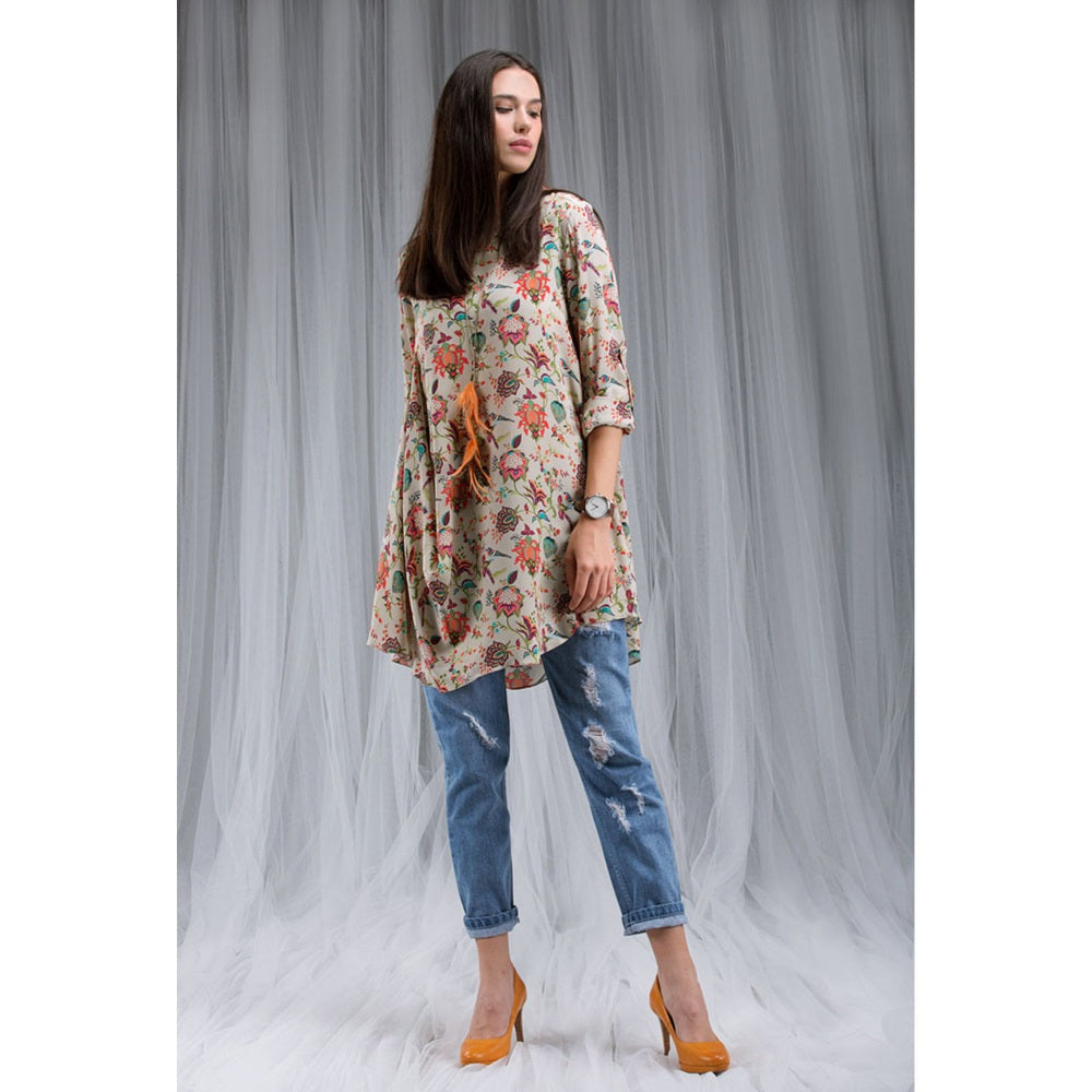 PS Pret by Payal Singhal Khaki Chidiya Print Cowl Tunic