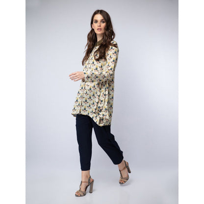 PS Pret by Payal Singhal Cream Printed Crepe Side Cowl Tunic