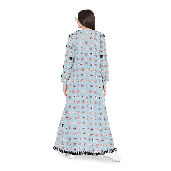 Payal Singhal Blue Printed Art Duster Jacket With Art Bustier And Jogger Pant (Set Of 3)