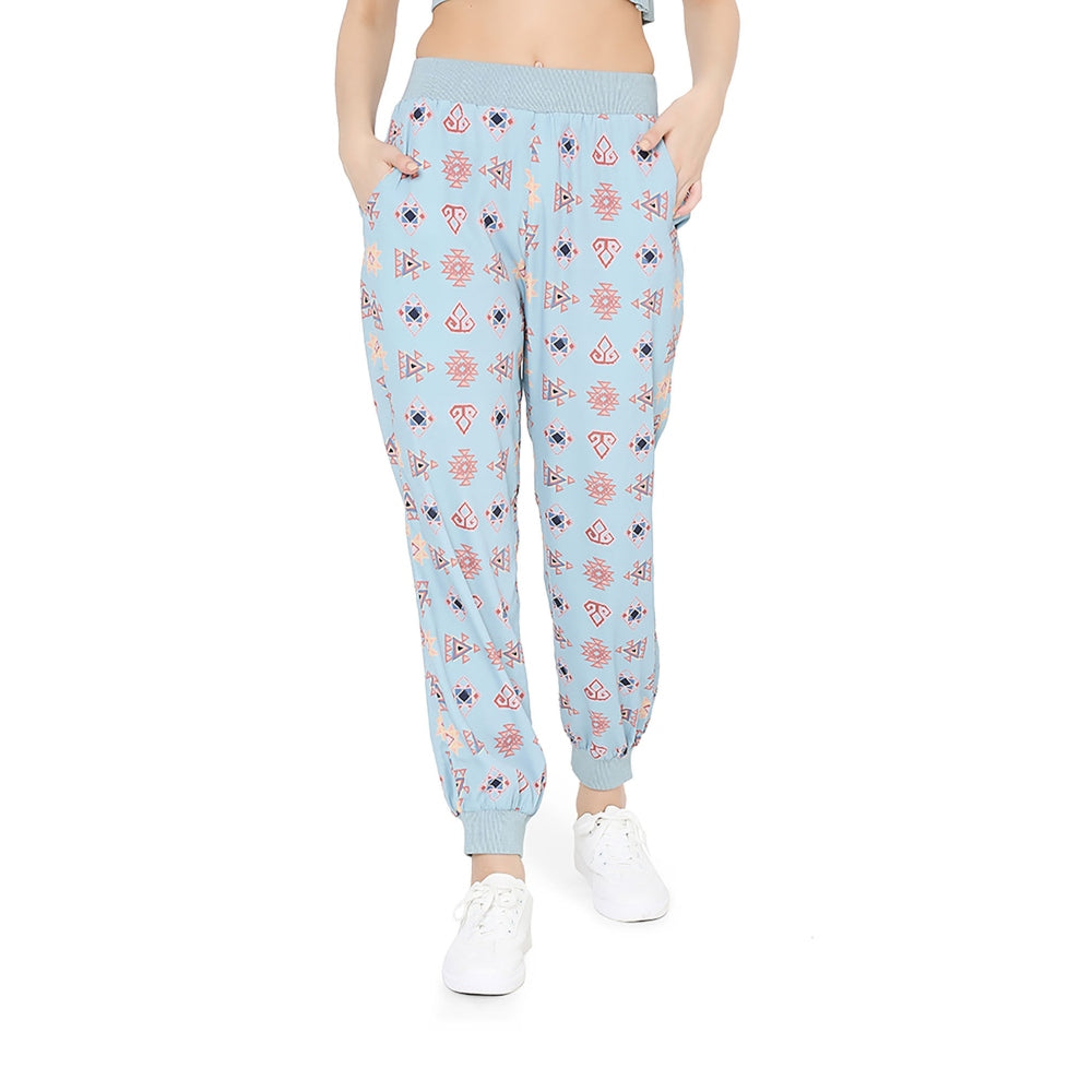 PS Pret by Payal Singhal Blue Printed Art Duster Jacket with Art Bustier and Jogger Pant (Set of 3)