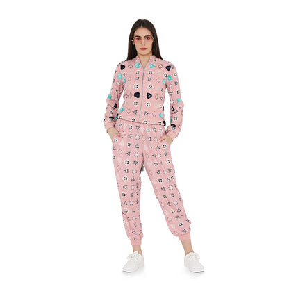 PS Pret by Payal Singhal Pink Colour Printed Art Back Tie-Up Bomber Jacket with Jogger Pant (Set of 2)