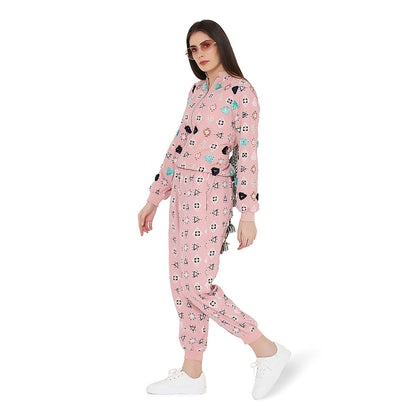 PS Pret by Payal Singhal Pink Colour Printed Art Back Tie-Up Bomber Jacket with Jogger Pant (Set of 2)