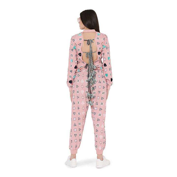 Payal Singhal Pink Colour Printed Art Back Tie-Up Bomber Jacket With Jogger Pant (Set Of 2)