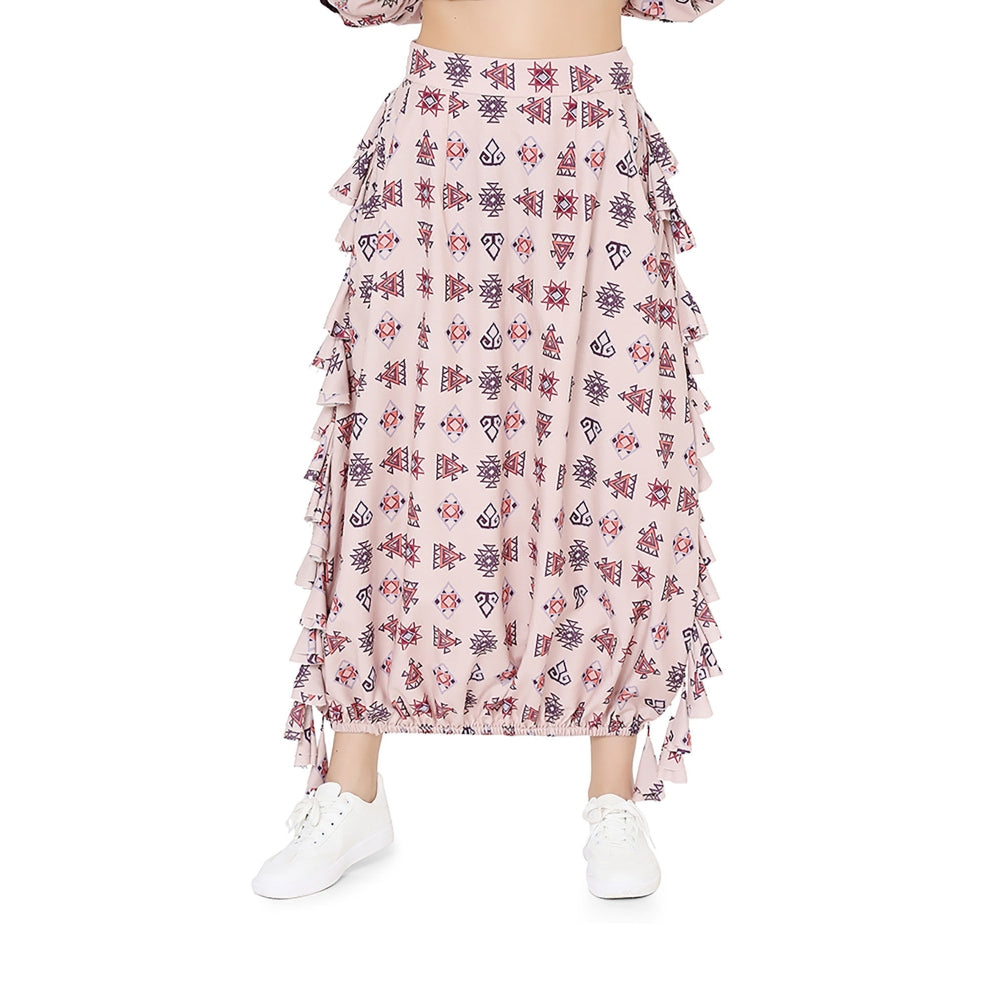 PS Pret by Payal Singhal Blush Colour Printed Art Oversized Top with Balloon Skirt (Set of 2)