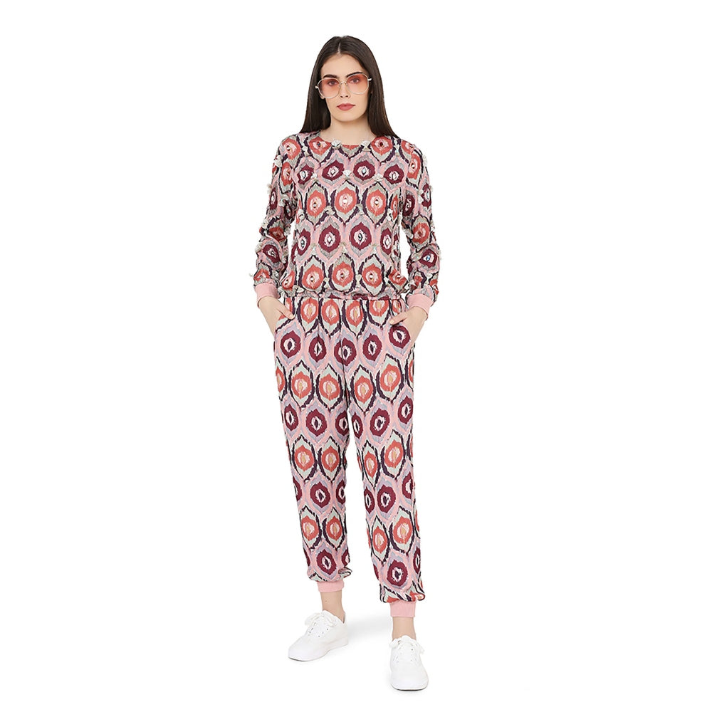 Payal Singhal Red Colour Printed Art Top With Jogger Pant (Set Of 2)
