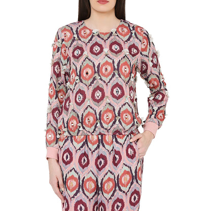 PS Pret by Payal Singhal Red Colour Printed Art Top with Jogger Pant (Set of 2)