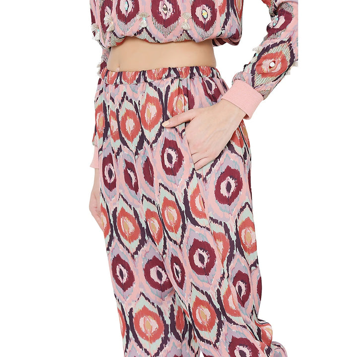 Payal Singhal Red Colour Printed Art Top With Jogger Pant (Set Of 2)