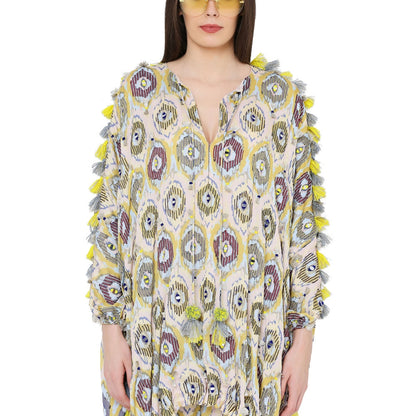PS Pret by Payal Singhal Yellow Printed Art Oversized High-Low Kaftan Top with Jogger Pant (Set of 2)