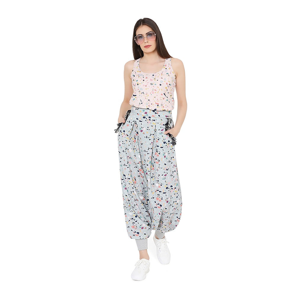 PS Pret by Payal Singhal Pink Printed Art Crepe Top With Green Low Crotch Pant (Set of 2)